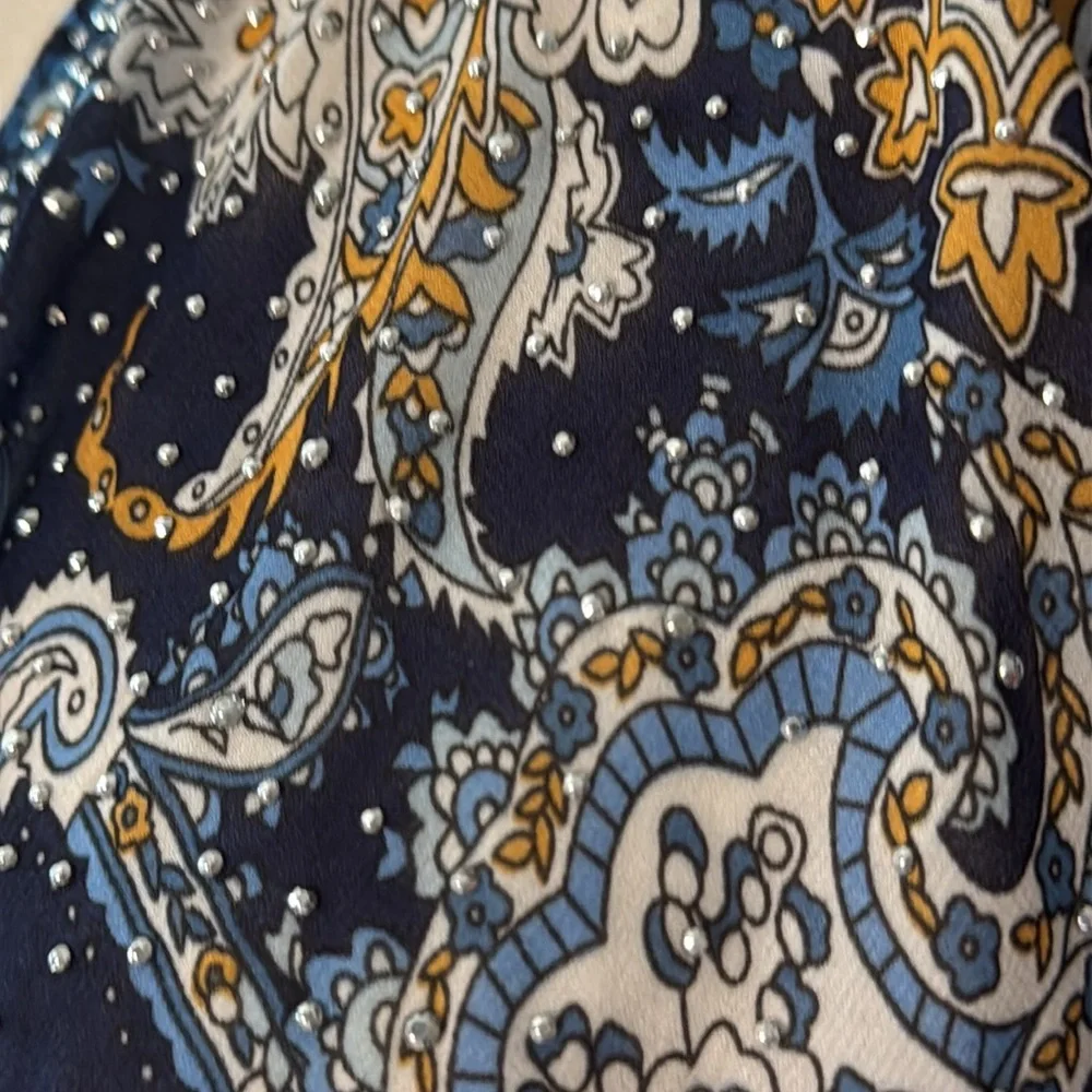NWT! Blue floral paisley Kimono OS sparkly rhinestones dark feminine resortwear
